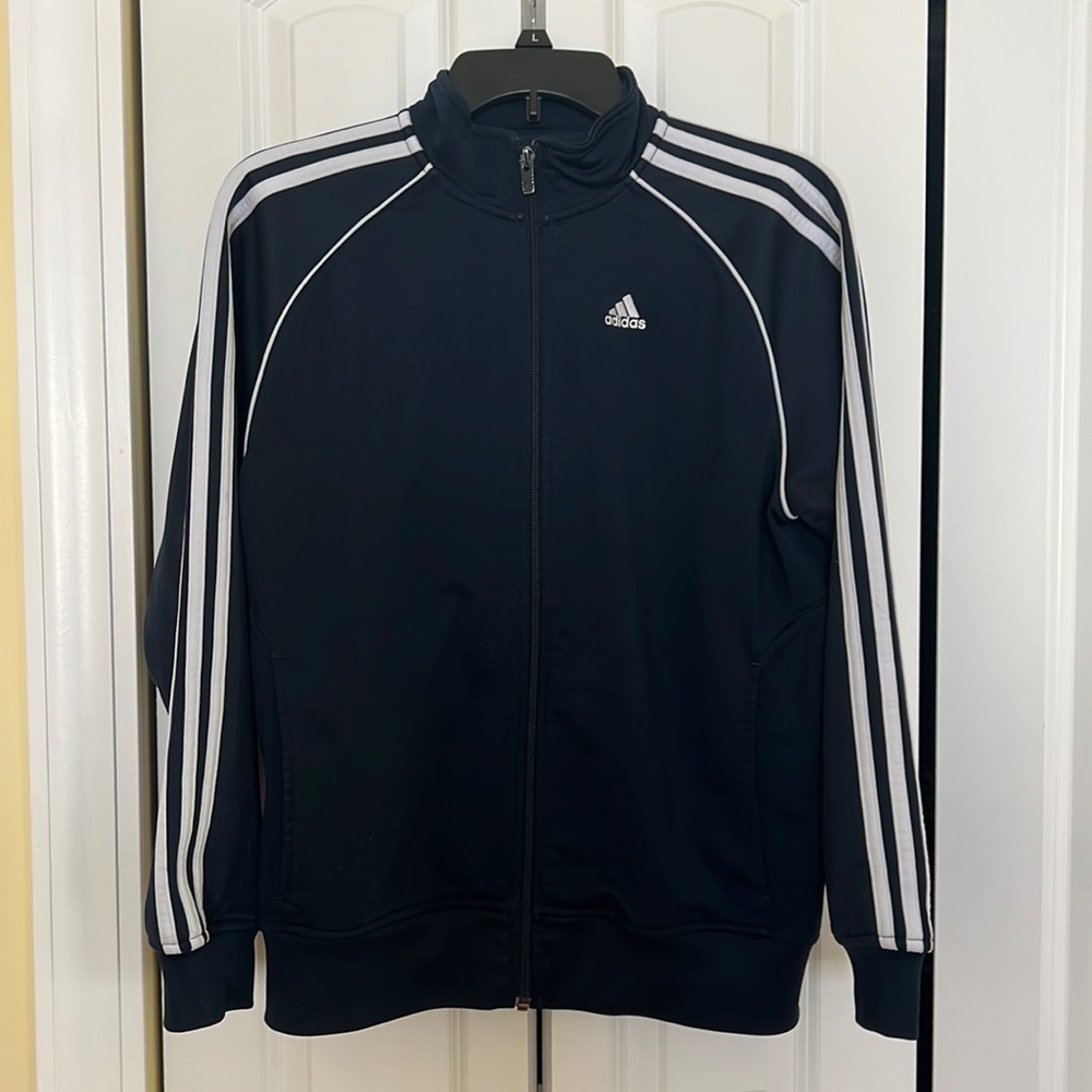 Adidas Black 3-Stripe Full Zip Track Jacket Unisex М - Picture 2 of 10
